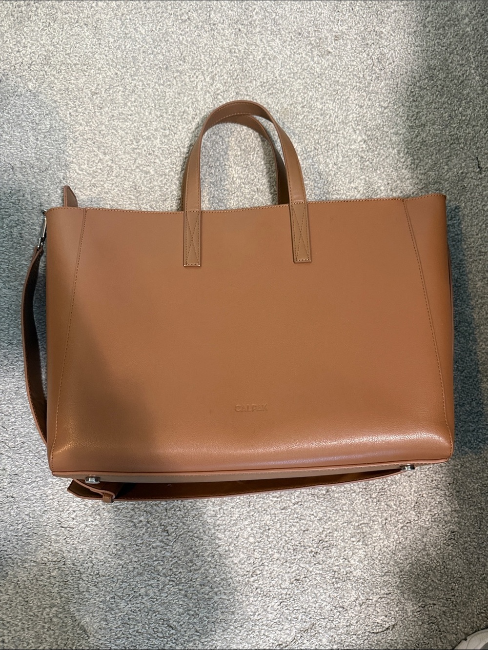 Calpak Brown Leather Shoulder Tote with Top Handles